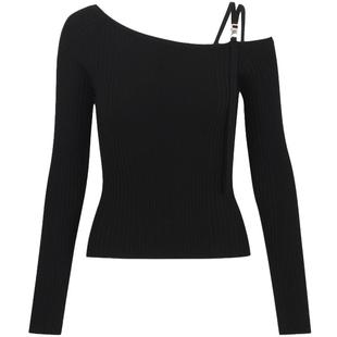 CALVINLUO 斜露肩插扣针织修身长袖上衣 新品  杨紫同款