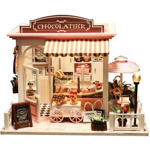 手工DIY小屋时间咖啡屋馆房子拼装模型建筑木质别墅阁楼制作礼物