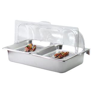 双层201不锈钢盘带盖保鲜防尘凉菜保鲜卤菜保温透明翻盖海鲜烤串
