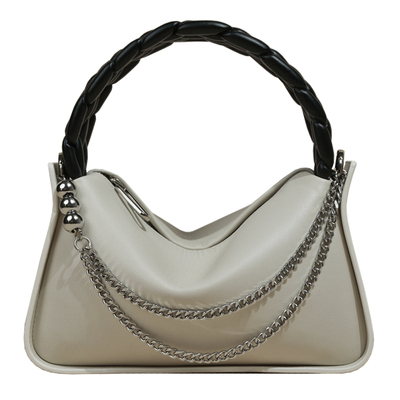 EZRO真皮手提编织拼色饺子包