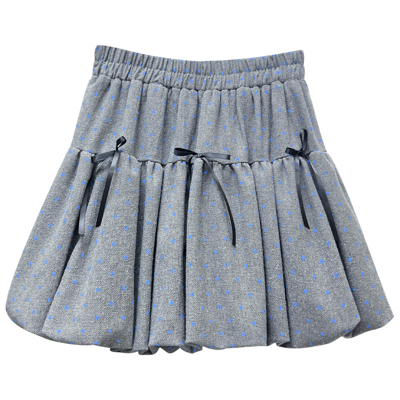 波点蝴蝶结花苞短裙半身裙