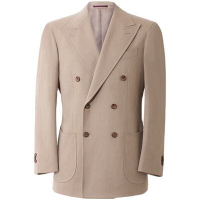 CULTUM加厚563g重复古骑兵纹双排扣西服套装男休闲正装戗驳领西装