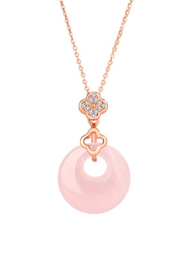 四叶草粉水晶S925平安扣项链