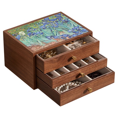 《鸢尾花》油画首饰盒多层大容量