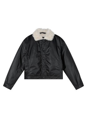 Oneup油蜡感羊羔毛棉服外套25冬季新款翻领保暖短款加绒棉衣夹克