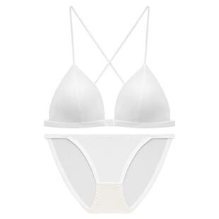 法式缎面三角杯内衣女前搭扣细带美背超薄舒适显小性感文胸罩夏季