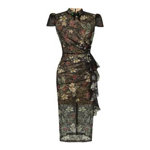 新中式改良旗袍晨袍日常素雅复古设计感油画浪漫碎花蕾丝连衣裙夏