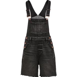 【ONLY奥莱】春夏新款复古做旧毛边高腰背带裤短裤牛仔裤女