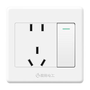 国际电工86型墙壁雅白开关插座面板暗装一开单控五孔电源插1开5孔