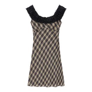 【MARCHEN】hug 无袖短裙桑蚕丝双姝格纹吊带连衣裙