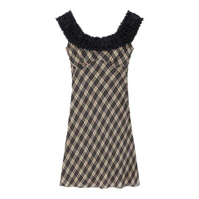 MARCHEN桑蚕丝格纹吊带连衣裙