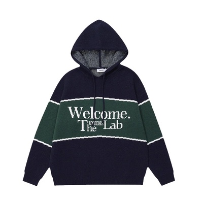 NOONOZ拼接套头连帽美式字母毛衣