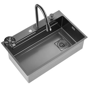 [飞雨槽]恒洁瀑布水槽置物洗菜盆手工大单槽厨房水槽纳米气垫913