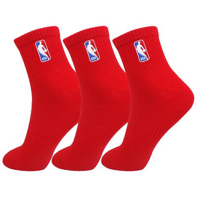NBA男女同款中筒大红色运动袜