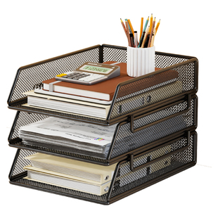 桌面收纳盒文件储物架可叠加金属资料档案整理工位办公用品置物架