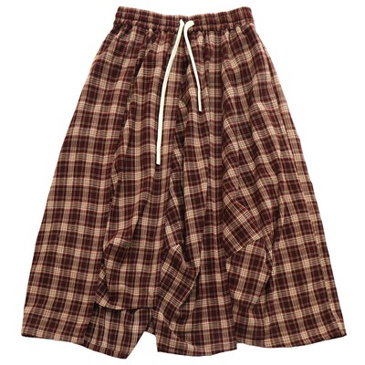 磨毛TR格纹不规则花苞半身裙