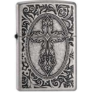 zippo官方正版打火机花纹十字雕刻 正品古银防风煤油送男朋友礼物