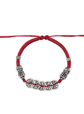 五帝钱貔貅招财红绳手链