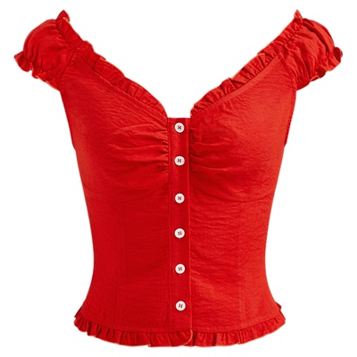 CIDER夏季新品女装荷叶边抽褶甜心风上衣114505400