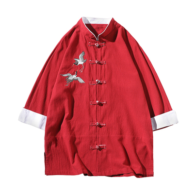 餐饮厨房中式风棉麻透气工作服