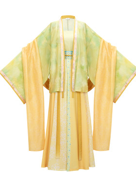 花朝记｜月柳｜晋制汉服褶衣交窬裙披帛绿色黄色晕染天丝日常春夏