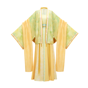 花朝记|月柳|晋制汉服褶衣交窬裙披帛绿色黄色晕染天丝日常春夏