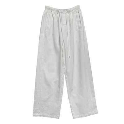 白色春秋水洗棉女工装阔腿休闲裤