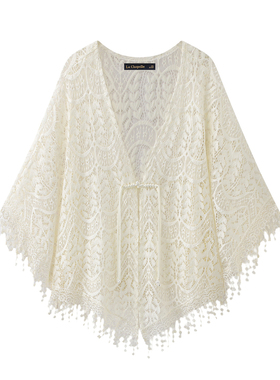 拉夏贝尔新中式蕾丝流苏防晒披肩