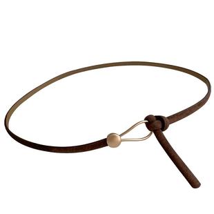 无孔真皮细腰带女夏时尚西装装饰配连衣裙子衬衫收腰链裤带小皮带