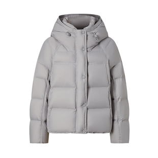 MOISSAC摩萨克冬款简约通勤风绗缝线抽绳帽短款羽绒服女