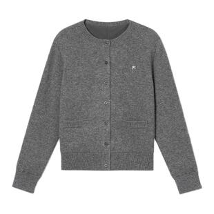 诗篇专选格雷系圆领正肩针织开衫外套2025冬款