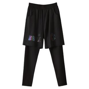 胖男童薄绒训练裤假两件跑裤大男孩速干裤子打底跑步训练健身长裤