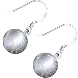 九乐原创手工复古S925银耳钉坠女拉丝大小素银球简约时尚气质圆珠