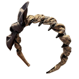 韩版东大门新款格子蝴蝶结兔耳朵发箍女气质防滑高颅顶外出发卡