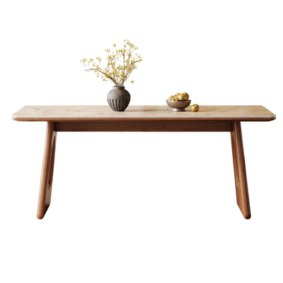 中古风洞石岩板实木餐桌椅