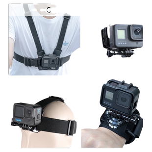 适用gopro12配件套装hero10运动相机胸带穿戴配件背包夹gopro5/6/7/8/9/11/max胸前支架头带/手腕带/胸挂