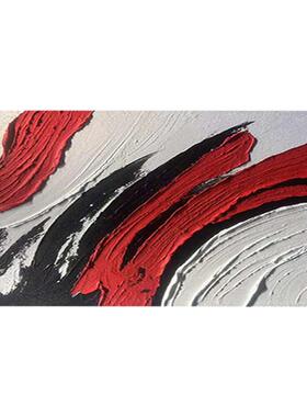 现代手绘油画《招财聚富》红色肌理样板间走廊抽象横板装饰沙发画