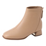 全牛皮粗跟短靴秋冬软底百搭女靴小码3233真皮马丁靴方头加绒棉鞋