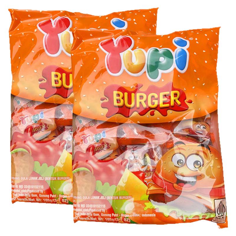 印尼进口Yupi优皮汉堡包橡皮果味果汁糖果儿童迷你QQ软糖袋装105g