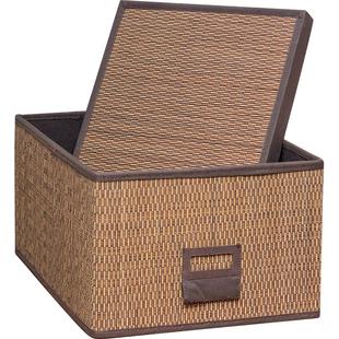 金柳家居竹编收纳筐编织有盖收纳箱竹筐收纳盒筐子藤编衣服收纳筐