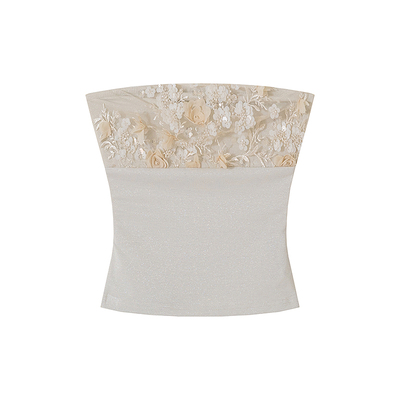 AE30 Saint 亮片刺绣钉珠网纱拼接抹胸上衣 细闪收腰显瘦背心