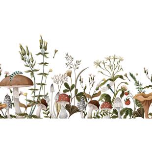 文艺蘑菇丛林玻璃贴膜餐厅服装店橱窗美化腰线中式底纹静电窗花贴