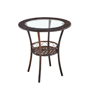 简约现代阳台储物小圆桌藤编玻璃茶几圆形饭桌小茶几休闲桌子餐桌