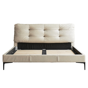 意式极简云朵全真皮床现代简约大床轻奢皮艺婚床奶油风主卧双人床