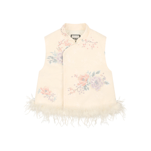 Amybaby女童上衣冬季2025新款加厚新中式设计感国风刺绣立领马甲