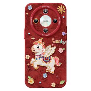 油画飞马适用荣耀x70手机壳新年新款x60i保护套硅胶x40gt全包防摔50本命年华为X50GT红色女honor马年50软壳