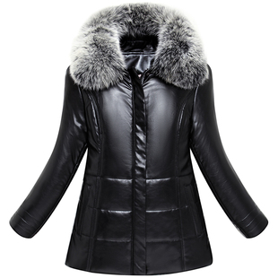 海宁真皮羽绒服女短款修身大码加厚中老年女装皮衣外套冬季新款潮