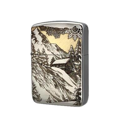 Zippo镀铬送礼铜雪山小屋打火机