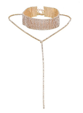 夸张镶钻宽版流苏夜店choker项链