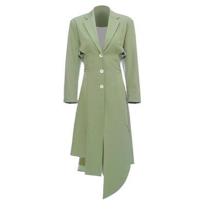 解构下摆开叉镂空露腰抽绳风衣